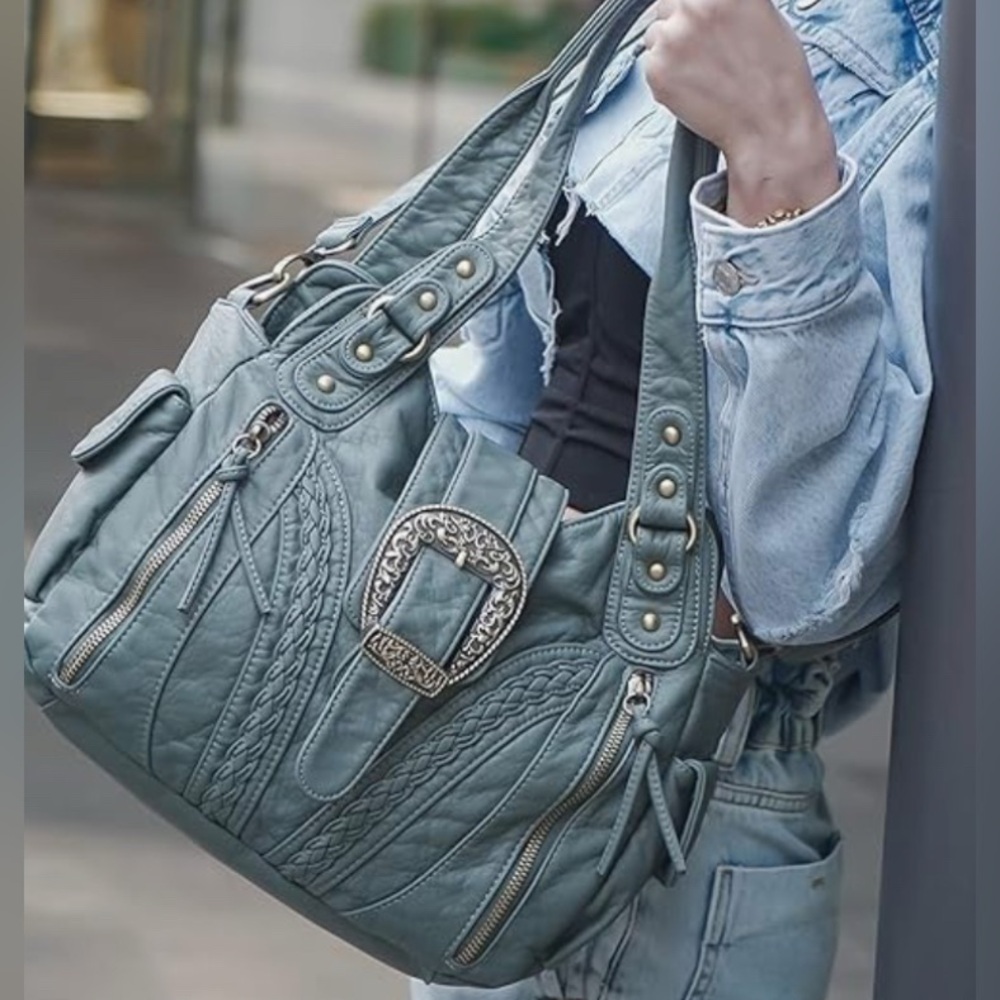 Montana West. Blue Shoulder bag with Western Buckle, w/ concealed carry pocket